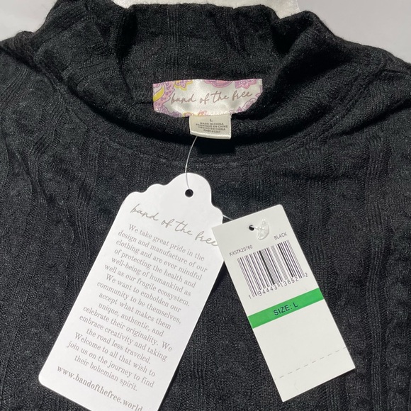 New Band Of The Free Cable Ribbed Knit Mock Neck Sweater Raquel Black Size Large - Picture 10 of 13